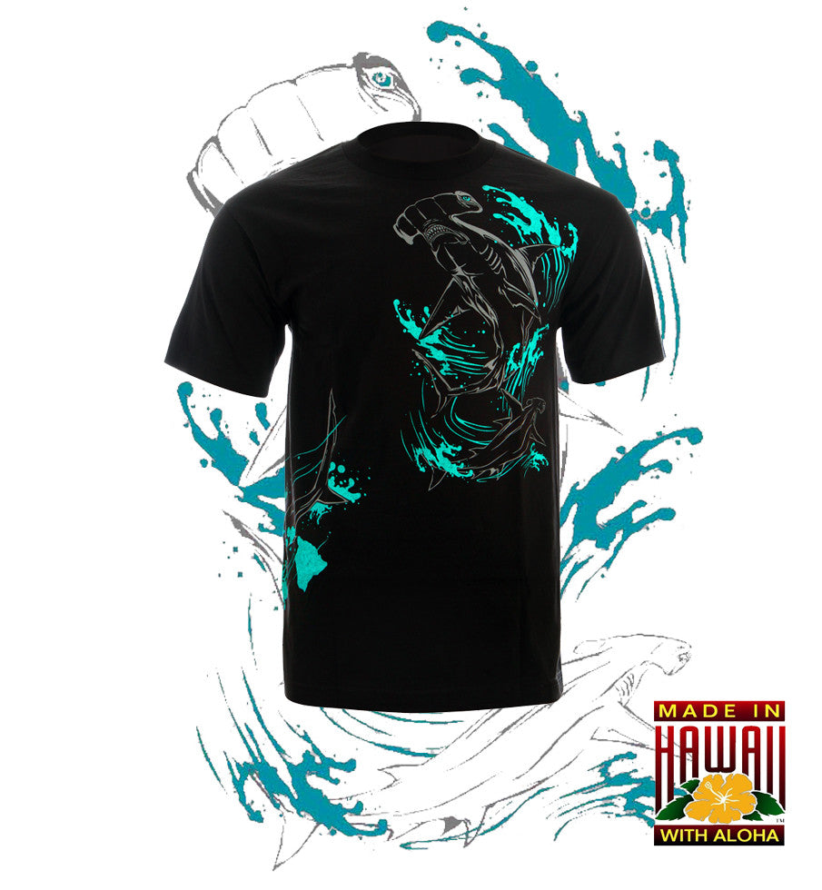 HammerHead Tribal HH Blue Wave Black T-Shirt