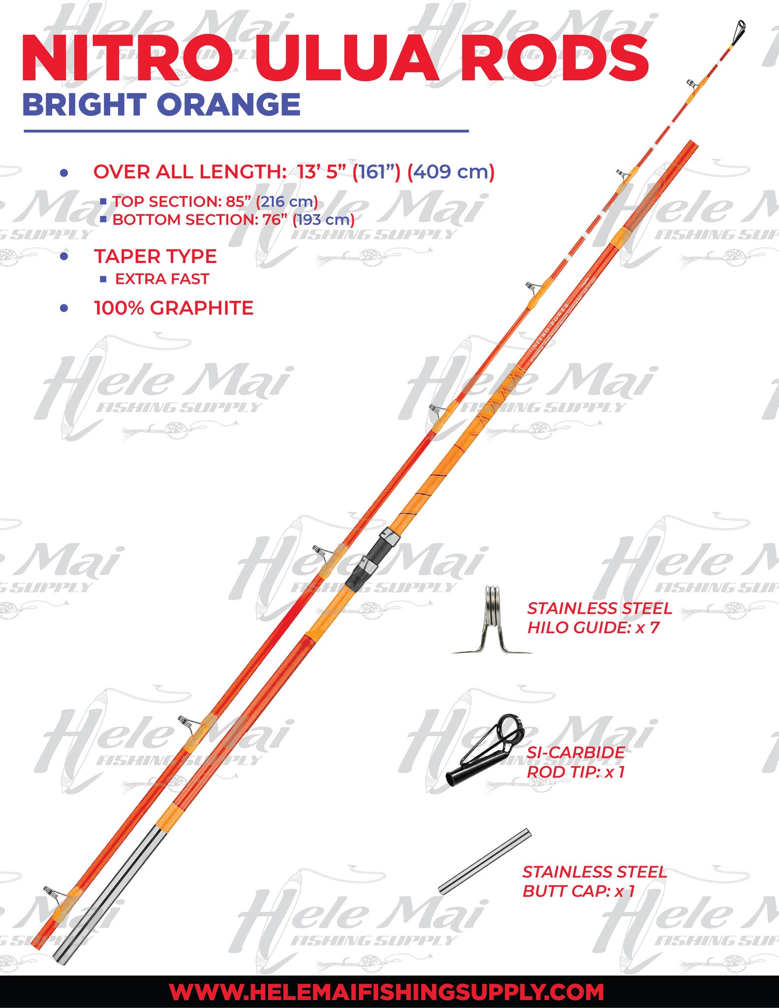 Nitro Ulua Rod 13' Medium Heavy – Bright Orange w/Red