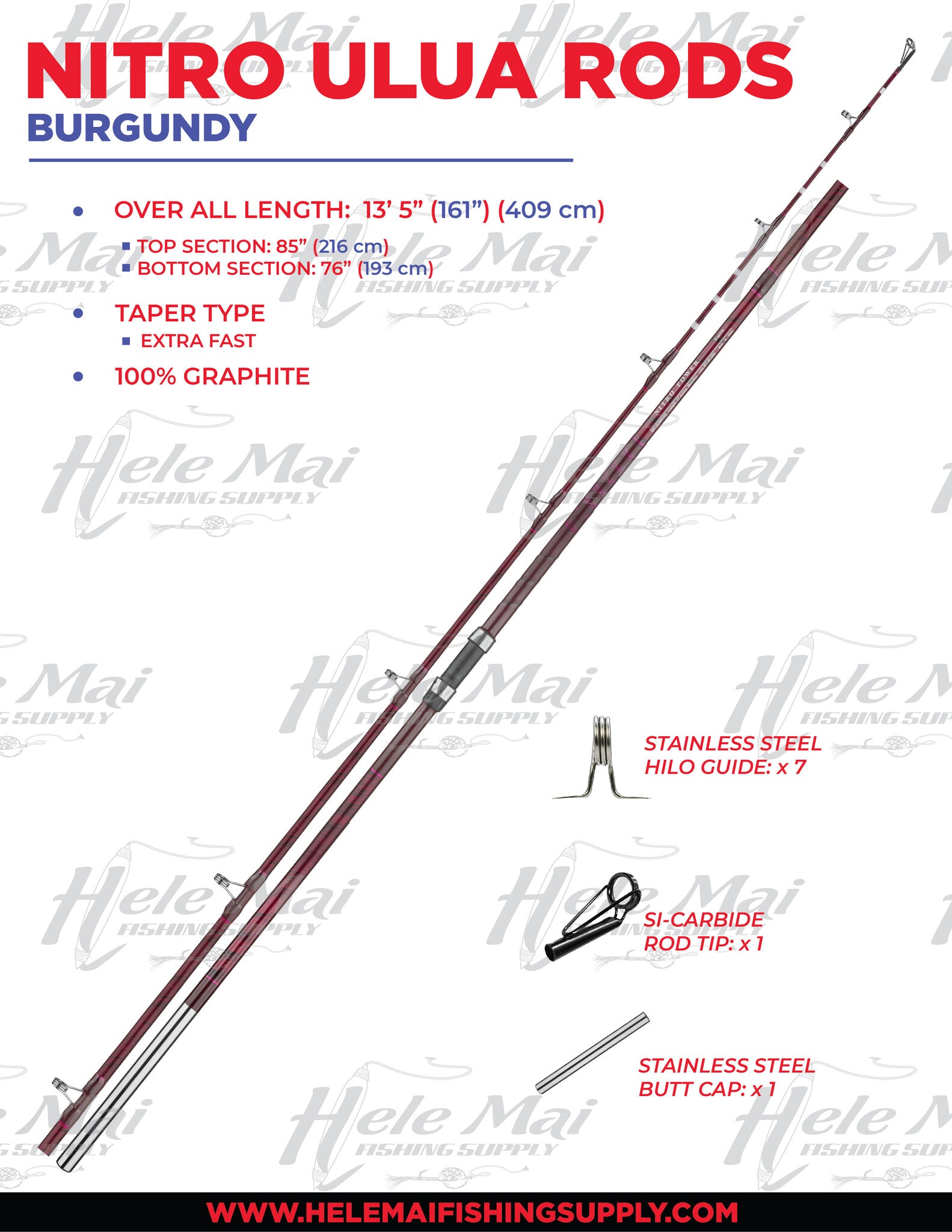 Nitro Ulua Rod 13' Medium Heavy – Burgundy Storm w/Pink