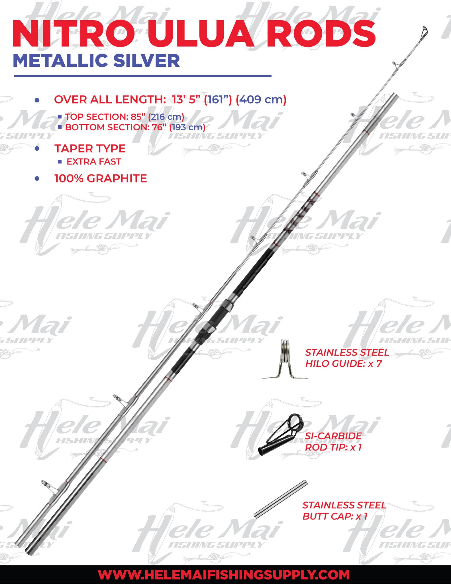 Nitro Ulua Rod 13' Medium Heavy – Metallic Silver w/Red