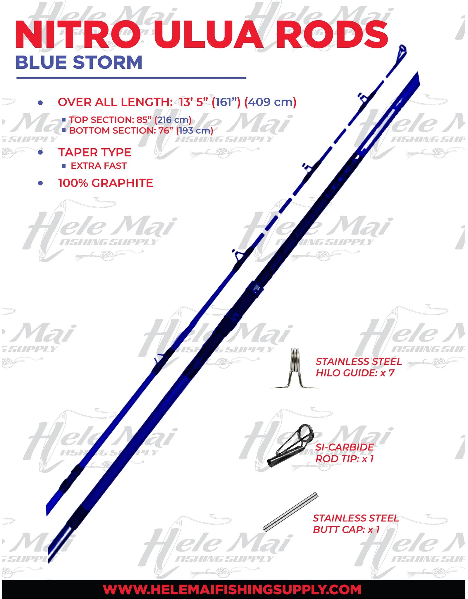 Nitro Ulua Rod 13' Heavy – Blue Storm w/Silver