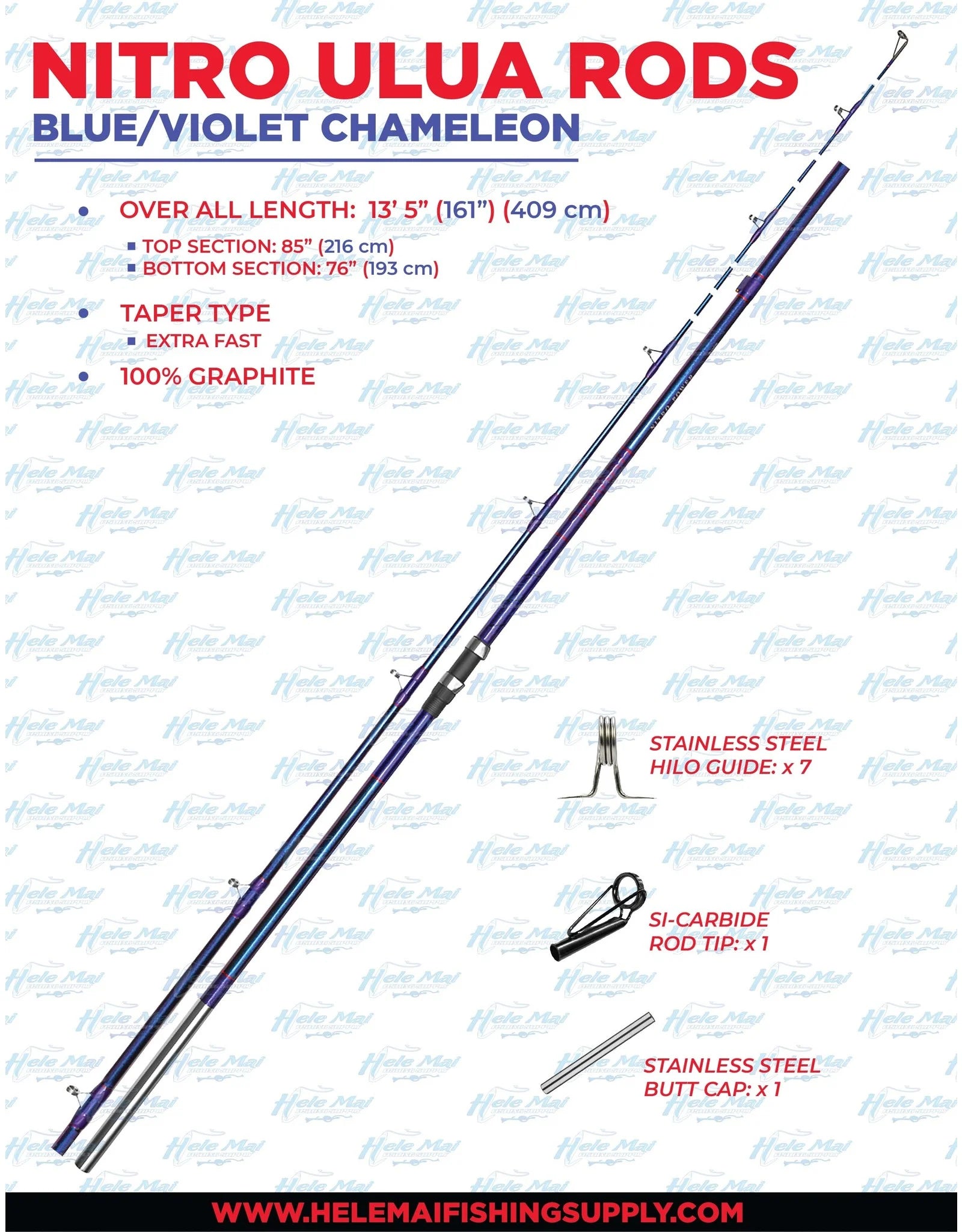 Nitro Ulua Rod 13' Medium Heavy – Blue/Violet Chameleon w/Red