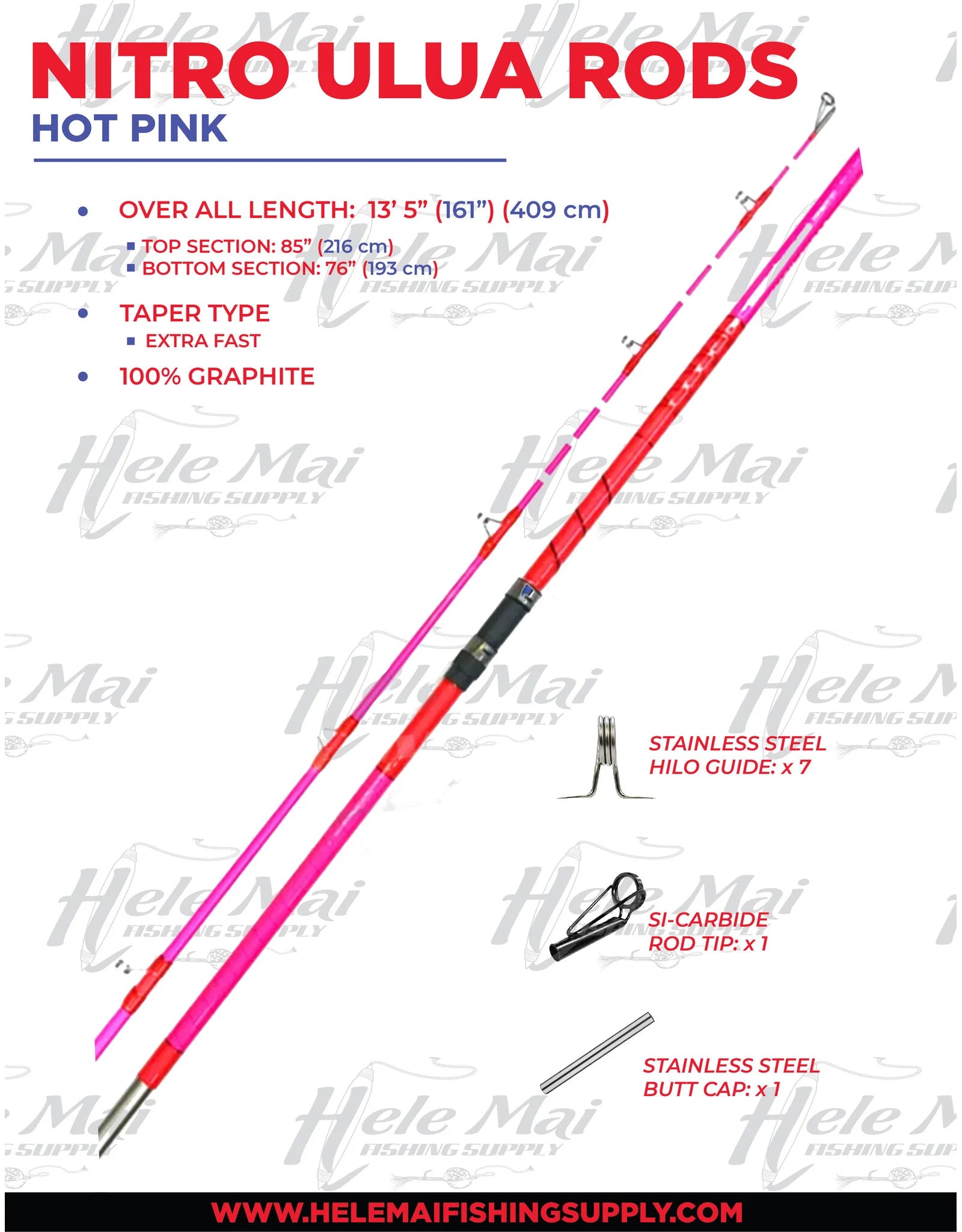Nitro Ulua Rod 13' Heavy – Hot Pink w/Silver