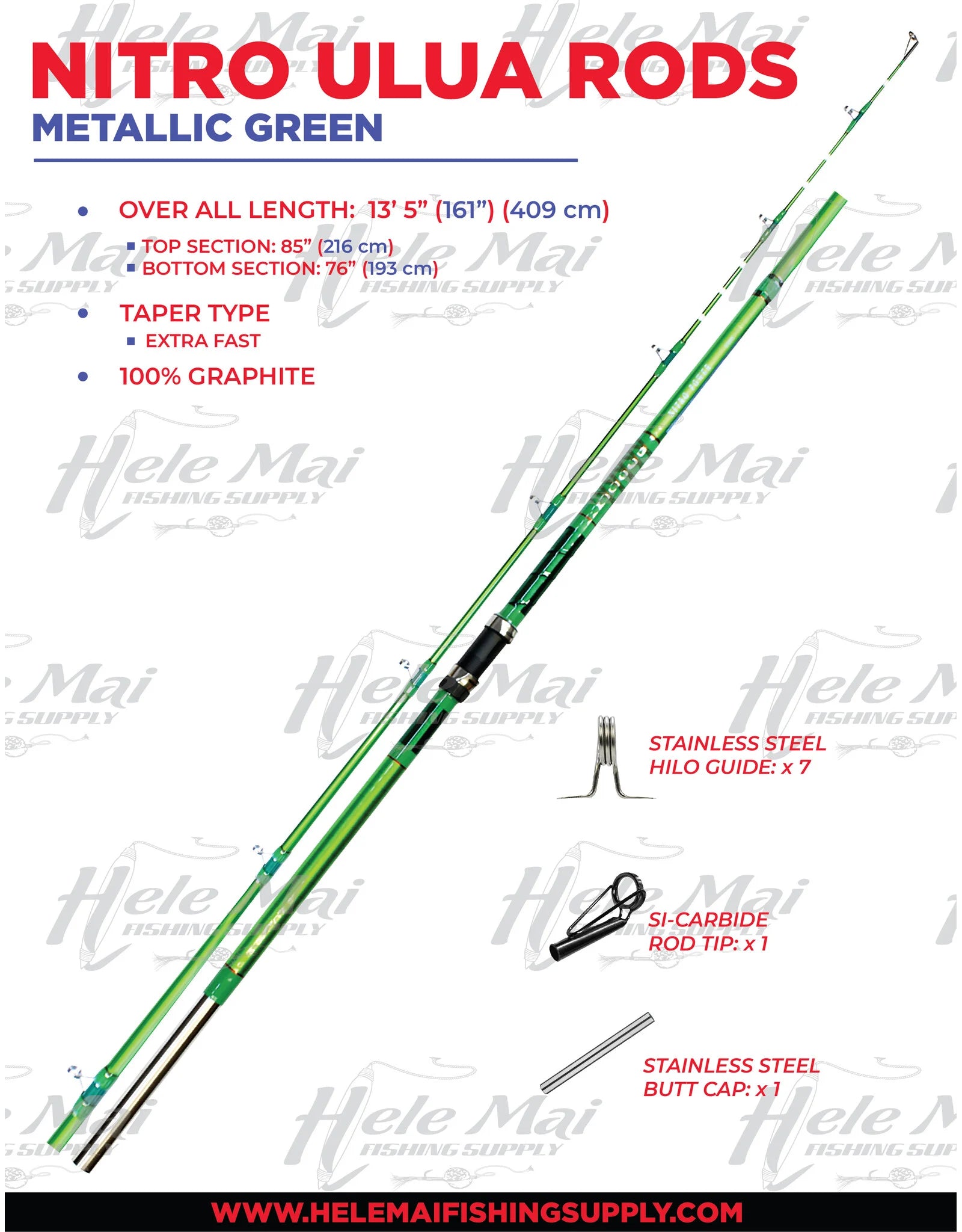 Nitro Ulua Rod 13' Medium Heavy – Metallic Green w/Red
