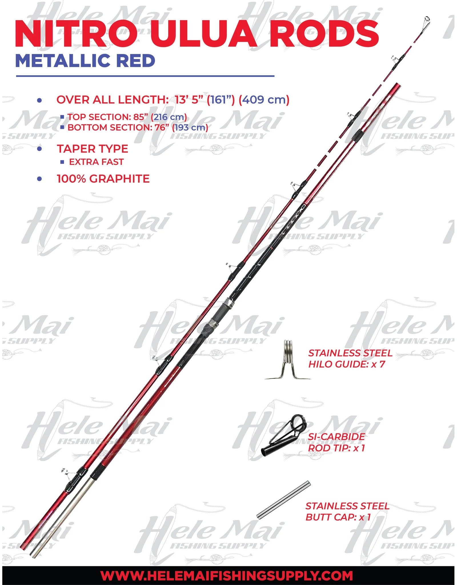 Nitro Ulua Rod 13' Heavy – Metallic Red w/Silver